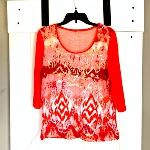 Women’s Thomas & Olivia Orange Gold Sequence with 3/4 Sleeves Blouse Large